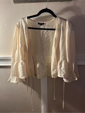 Topshop Cream Ruffle Open-Front Blouse